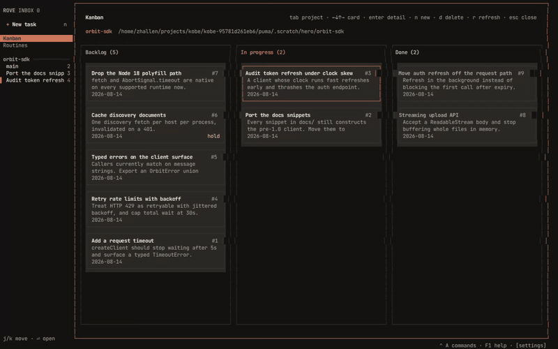 Filing a story from the board, then an agent moving its card into In progress